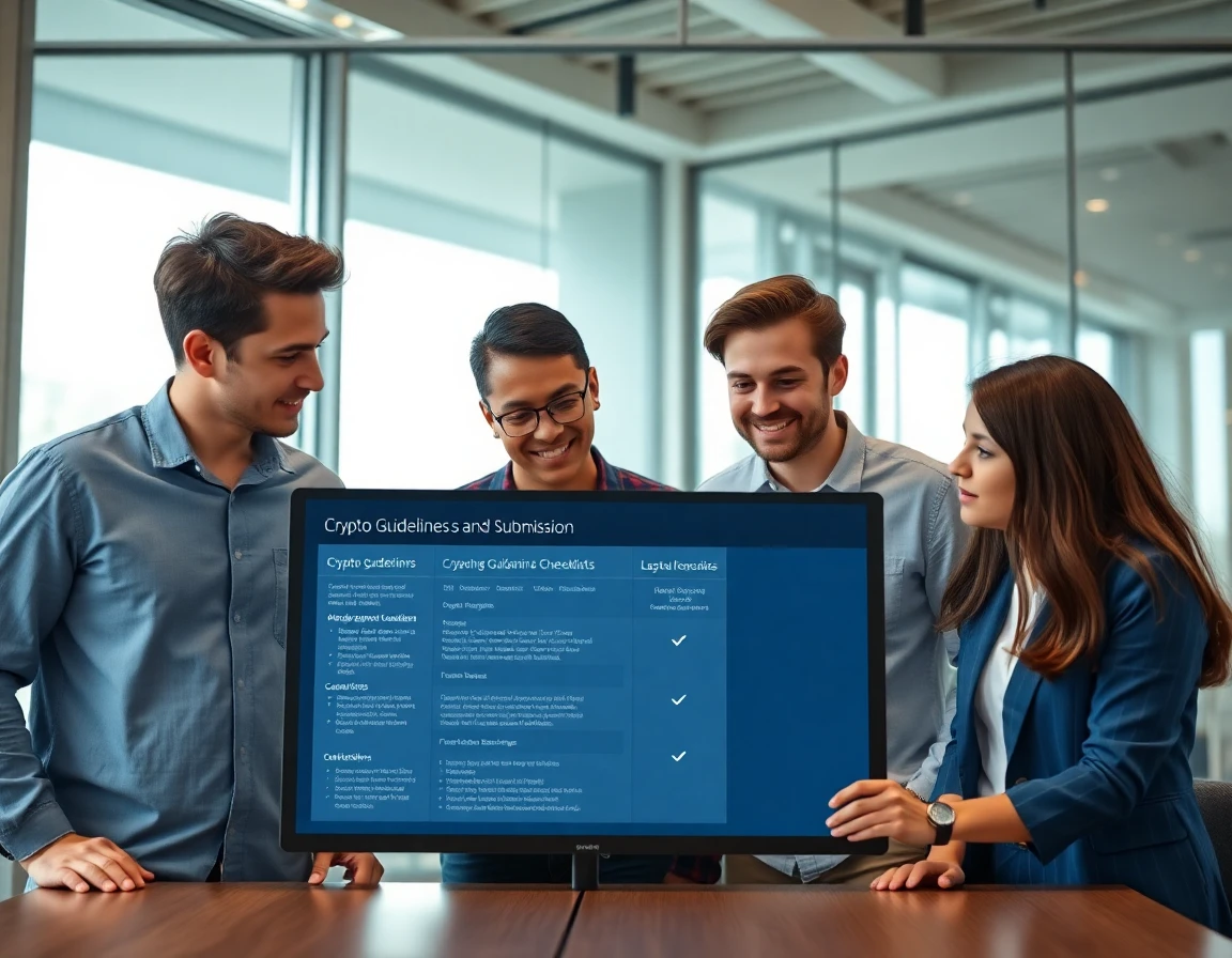Diverse team discussing crypto guest post guidelines in a modern conference room