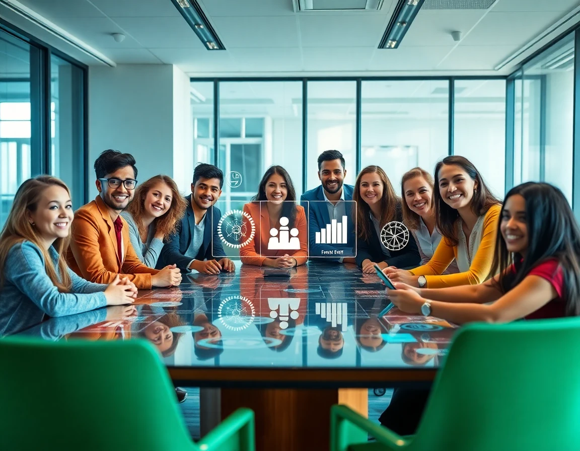 Diverse professionals collaborating with holographic crypto data for terms article